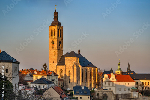 Wallpaper Mural Tall tower and Church of St. Jakob in nice sunset illumination, Kutna Hora. Torontodigital.ca