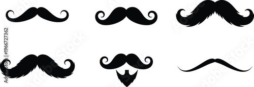Vintage mustache silhouette set collection featuring various classic handlebar and curly styles for mens grooming barber shop movember and retro gentleman fashion design