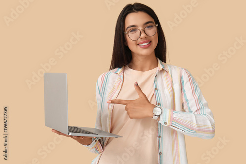 Young happy female programm...