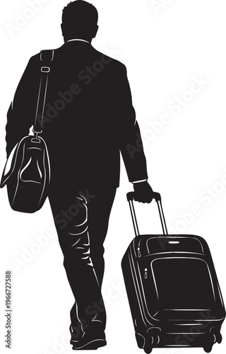 Silhouette of a man with luggage, representing travel, a journey, and departure on a personal or business trip