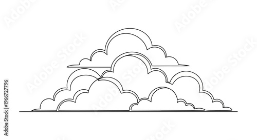 Minimalist Cloud Line Art: Simple Cumulus Formation, Isolated on White Background