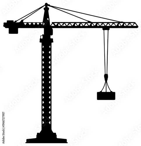 Tower Crane Silhouette Lifting Cargo Isolated on Transparent Background Black Vector Icon for Construction and Industrial Site Development