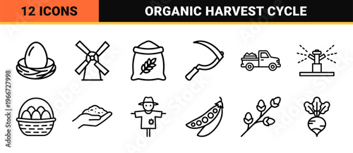 Sustainable Agriculture and Organic Farming Metadata Essentials: Minimalist Monoline Outline Graphics for Modern Agribusiness Design