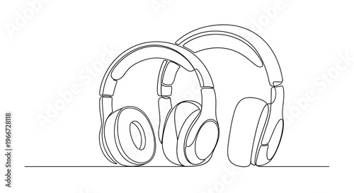 Minimalist Line Art of Two Headphones on a White Background