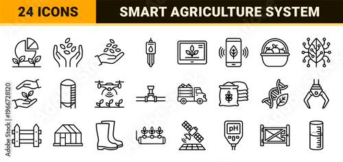 Smart Agriculture and Agritech Visual Identity System Featuring Minimalist Geometric Monoline Outline Symbols for Precision Farming