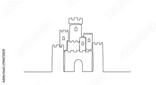Minimalist Castle Outline Drawing on White Background