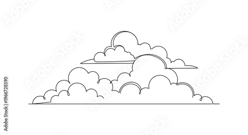 Minimalist Cloud Line Art Drawing, Simple Sky Illustration, Weather Concept