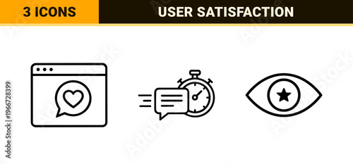 Minimalist Customer Feedback Outline Icons, Geometric User Experience Line Art for Service Evaluation and Satisfaction Surveys.