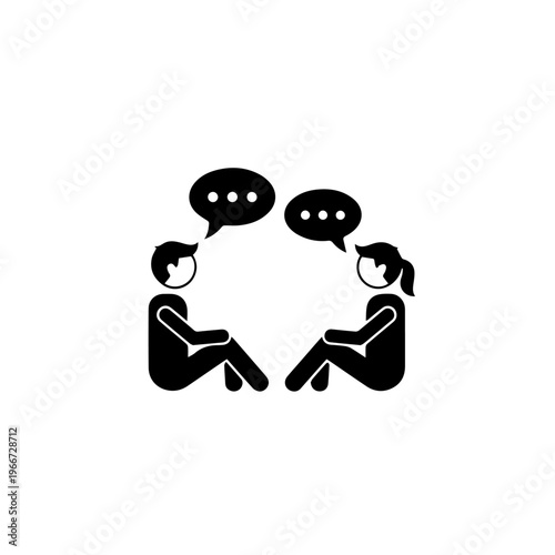 Minimalist Icon of Two Individuals Communicating, Symbolizing Discussion and Thoughtful Interaction