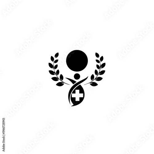 Graphic icon representing the synergy of human health, scientific discovery, and medical triumph, adorned with laurels
