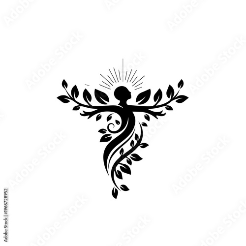 Abstract tree of life with a human silhouette for wellness and spirituality