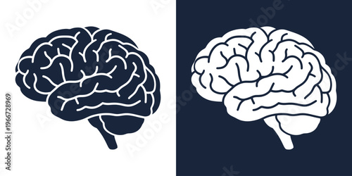 Brain icon set, human mind silhouette, neuroscience and psychology vector illustration for medical, education, intelligence and mental health design