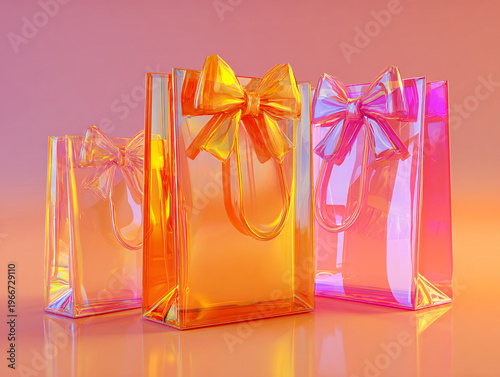 Transparent Holographic Gift Bags with Ribbons on Pik Background