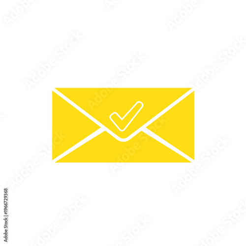 Bright yellow horizontal envelope icon featuring a central white checkmark graphic signifying successful message delivery.