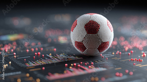 Soccer Ball Floating in Dramatic Dark Red Particle Amosphere Sports Concept
