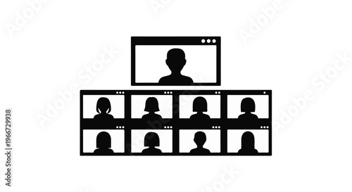 Video conference interface with multiple participants for online meeting concept.