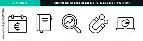 Minimalist Monoline Finance and Business Report Icon Set Featuring Geometric Line Art for Corporate Auditing and Data Analysis Visuals
