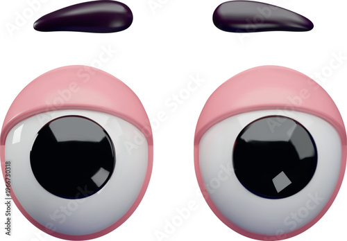 3D cartoon eyes with half-closed eyelids and eyebrows.