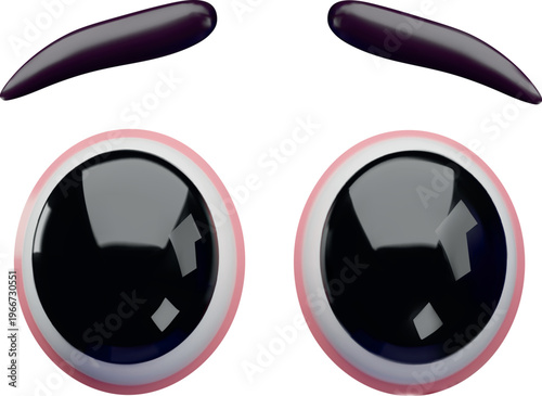 Eyes wide open realistic vector 3D design, cartoon volume looking eye and brows facial expression, funny eyesight pair