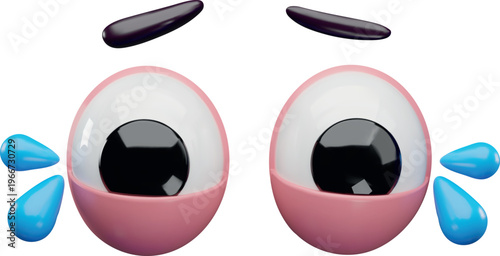 3D eye icon with closed lower eyelids, teardrops, and eyebrows.