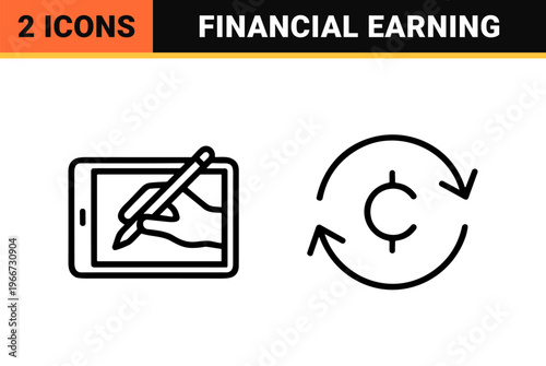 Minimalist Monoline Payroll and Financial Earning Line Art for Corporate Accounting and Personal Salary Management Interface Design