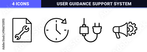 Technical Support and Customer Help Minimalist Monoline Outline Icon Set for Global Service Platforms and User Assistance Interfaces