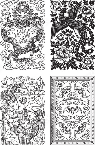 Traditional Chinese Auspicious Symbols Elements Collection