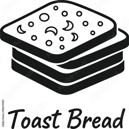 Toast bread slices stack with text logo for cafe breakfast menus and grocery store bakery department branding
