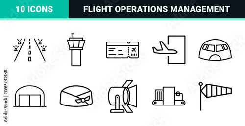 Aviation and Global Travel Logistics Outline Symbols. Minimalist Monoline Geometric Line Art for Airport Management and Flight Services.