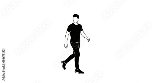 A man walks alone on a plain background in a simple illustration style.