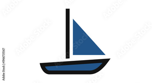 A blue sailboat floats calmly on serene waters with a single sail raised high.