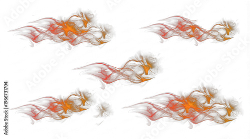 Foto Five abstract fiery smoke and flame elements, dynamic and flowing