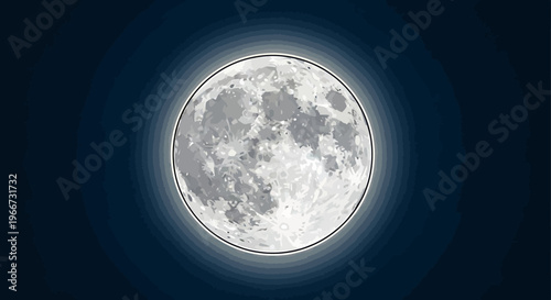 The full moon glows brightly in a dark night sky with a subtle halo effect around it.