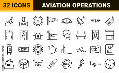 Aviation Industry and Global Flight Operations Minimalist Monoline Outline Graphics for Commercial Travel and Aerospace Logistics Design