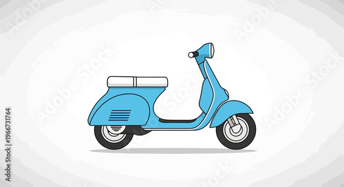 A blue scooter is shown on a white background in profile view with wheels.
