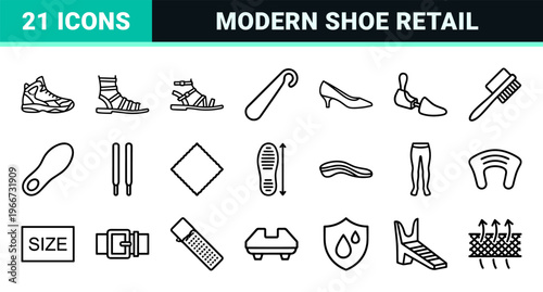 Footwear Fashion and Shoe Retail Minimalist Monoline Outline Symbols for High-End Commercial Design and E-commerce Apps