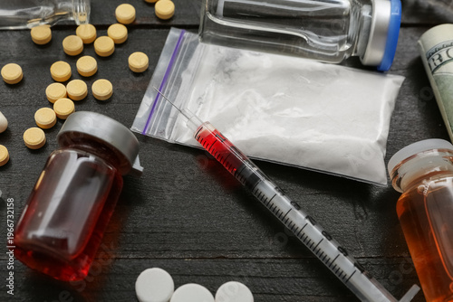 Different drugs and syringe...