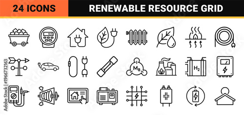 Sustainable Energy and Electrical Power Infrastructure Minimalist Monoline Geometric Line Art for Industrial and Commercial Utility