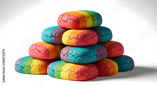 Colorful stack of plastic candy balls and caps isolated on white background