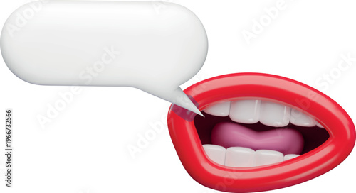 Speak mouth with speech bubble, vector 3D character open talking mouth, comic funny facial communication expression