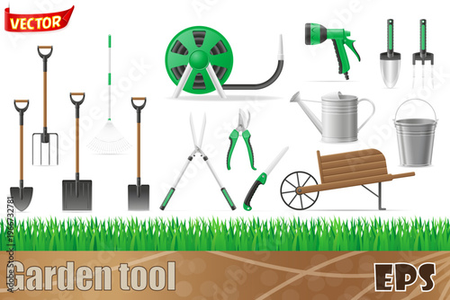 set icons garden tool vector illustration isolated on white background