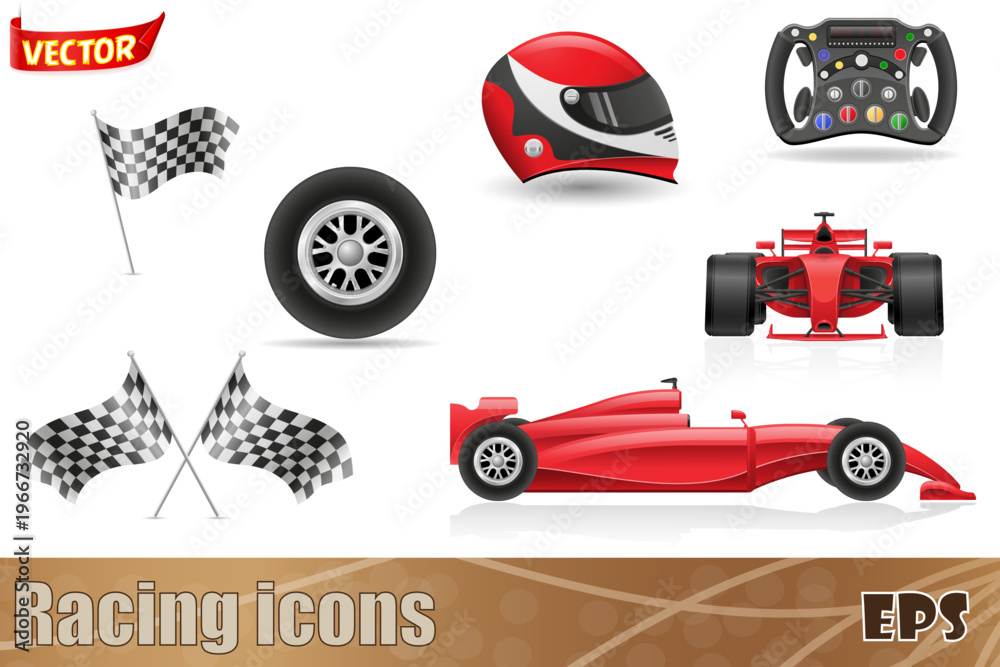 Naklejka premium set racing icons vector illustration isolated on white background