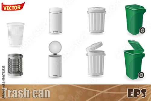 trash can and dustbin set icons vector illustration isolated on white background