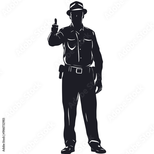 Full body silhouette of a professional man in uniform giving a positive thumbs up gesture