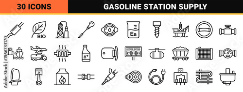 Gasoline and Energy Industry Outline Symbols for Professional Technical Documentation and Commercial Fuel Station Interface Design