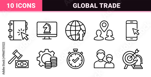 Global Business Strategy and Corporate Finance Minimalist Monoline Geometric Line Art for Digital Enterprise and International Trade Management