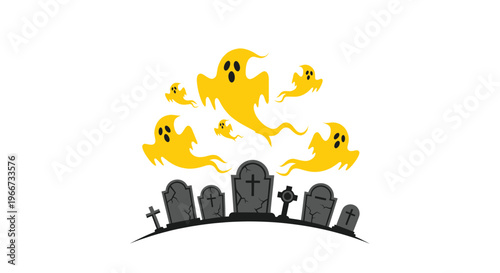 Spooky Halloween Ghosts Haunting a Graveyard