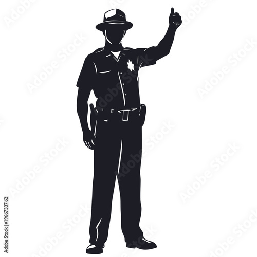 Professional uniformed law enforcement officer giving a reassuring thumbs up sign gesture