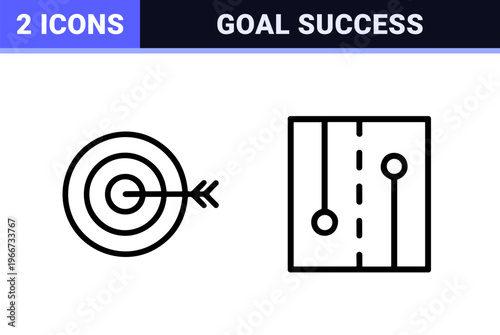 Business Achievement and Goal Tracking Minimalist Monoline Line Art. Geometric Success Milestones and Strategy Planning Outline Symbols.