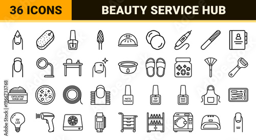 Professional Manicure and Pedicure Beauty Salon Symbols featuring Minimalist Monoline Geometric Line Art for Commercial UI Design